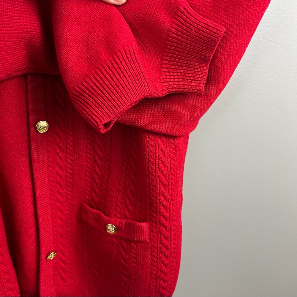 Talbots Red Button-Front Cable Cardigan - Picture 5 of 13